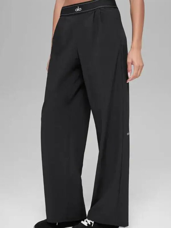 ALO Yoga Pants - Alo Yoga Black Suit Up Pleated Wide-Leg Track Pants Sz S Minimalist Athlesure